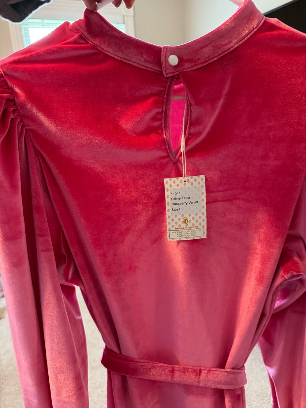 Raspberry Velvet Dress with Belt from Tuckernuck